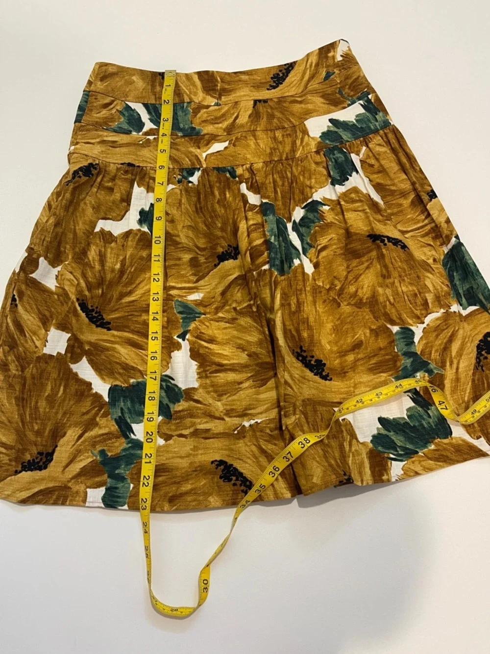 Etcetera High-Rise Floral Circle Skirt in Mustard Yellow